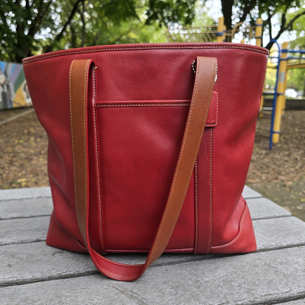 Vintage Coach Red Leather Tote Bag